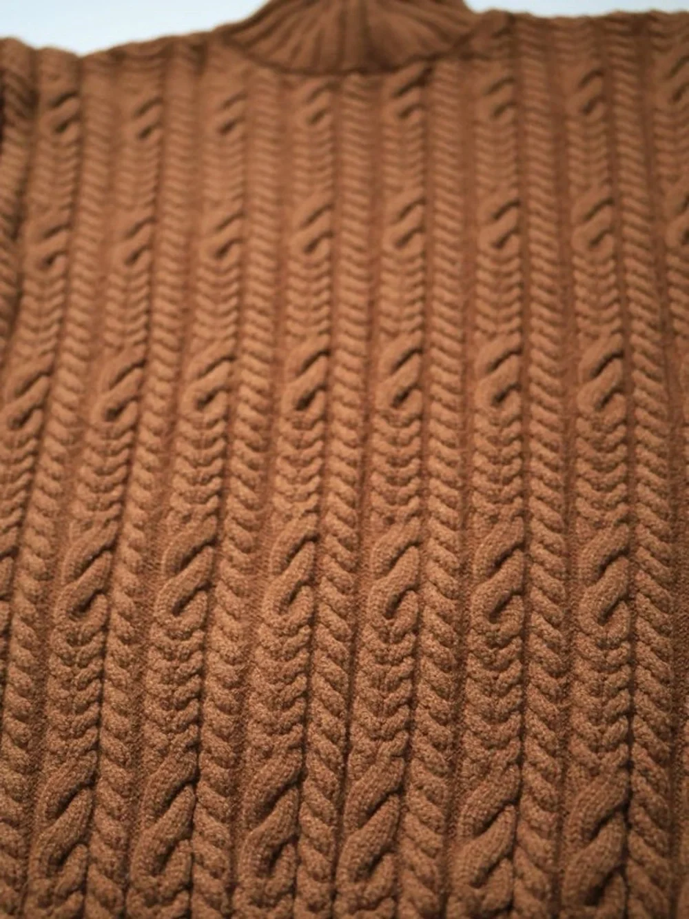 Zara Cable-Knit Sleeveless Turtleneck in Chestnut Brown - Picture 3 of 8